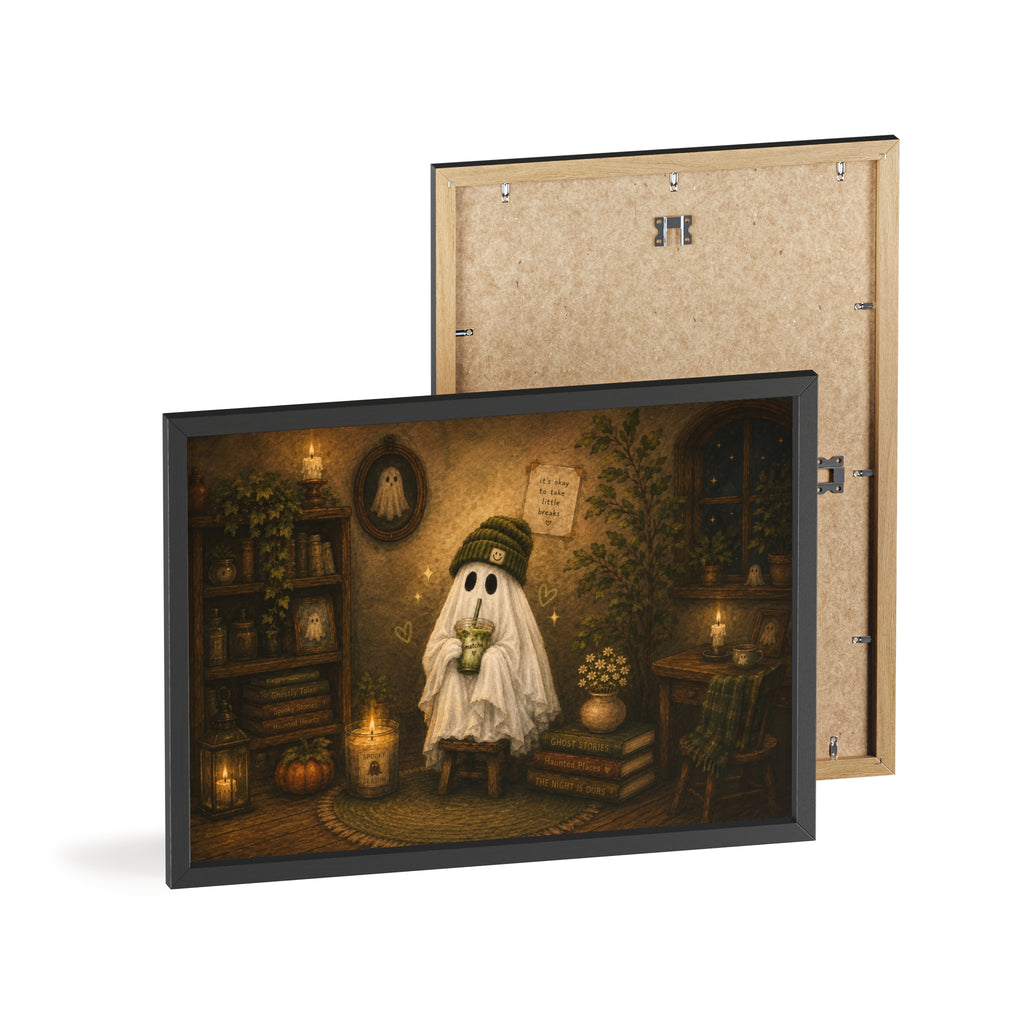 Cozy Ghost Matcha – Gerahmtes Premium Poster 👻🍵