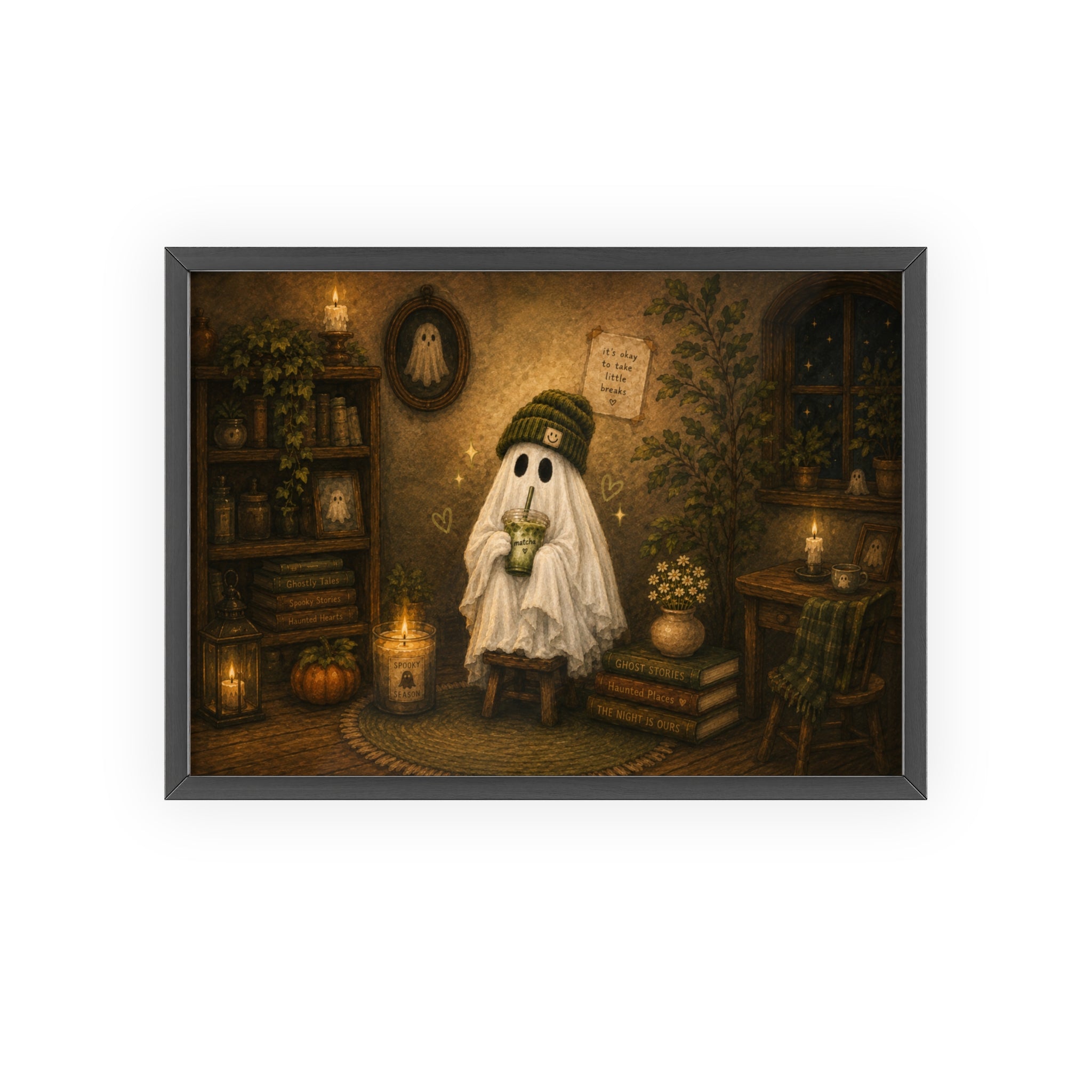Cozy Ghost Matcha – Gerahmtes Premium Poster 👻🍵